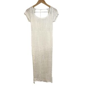 M Crochet Knit Cover Up Dress NEW Cupshe Low Back White Midi Long Bodycon M Boho